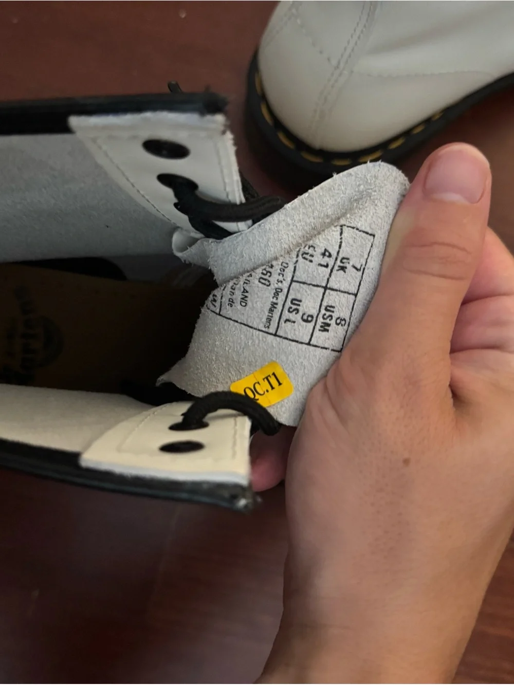 Dr. Marten White Leather Combat Boots with Contrast Stitching